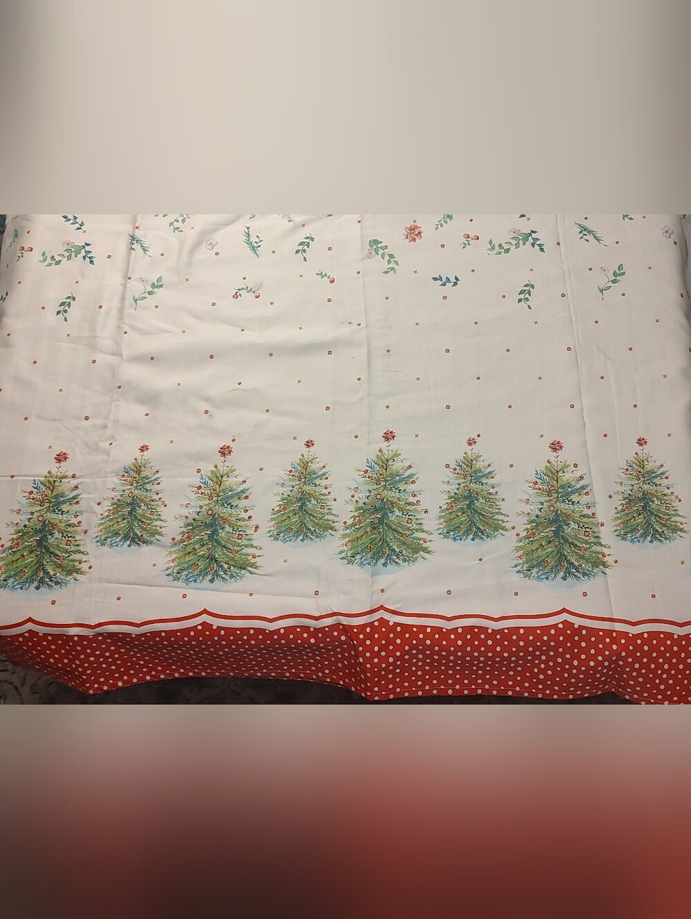 Pioneer Woman Holiday Christmas Tree Red Polka Dots Tablecloth 83"X120” Retired